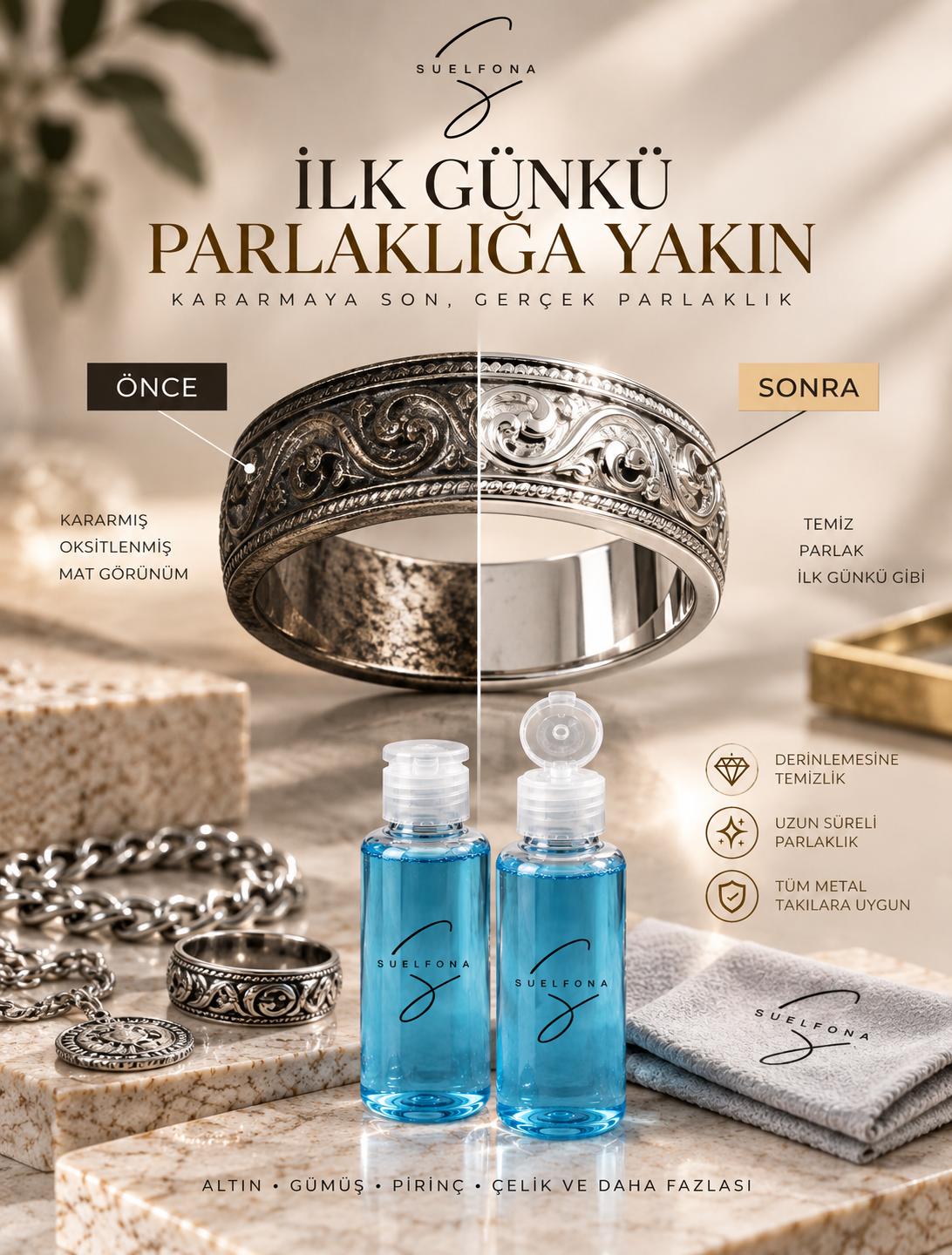 Altın Gümüş Çelik Bakır Pirinç Takı Temizleme Ve Parlatma Bakım Seti